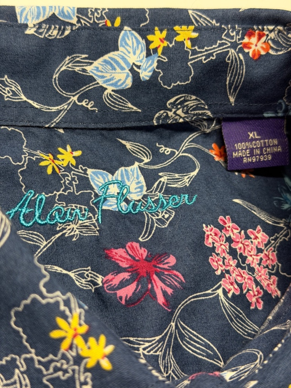Alan Flusser Navy Floral Short-Sleeve Button-Down Shirt - Picture 4 of 8